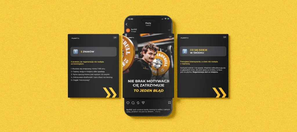 Funfit II: karuzela na Instagram o regeneracji po treningu na makietach telefonów